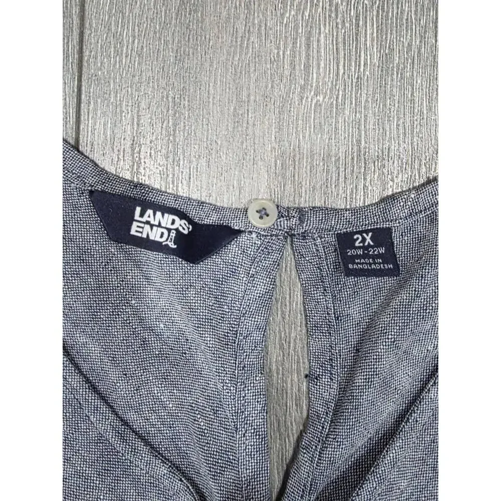 Lands' End 100% Linen Dress Sleeveless Swing Knee Length Grey 2X A003322 - Picture 9 of 10